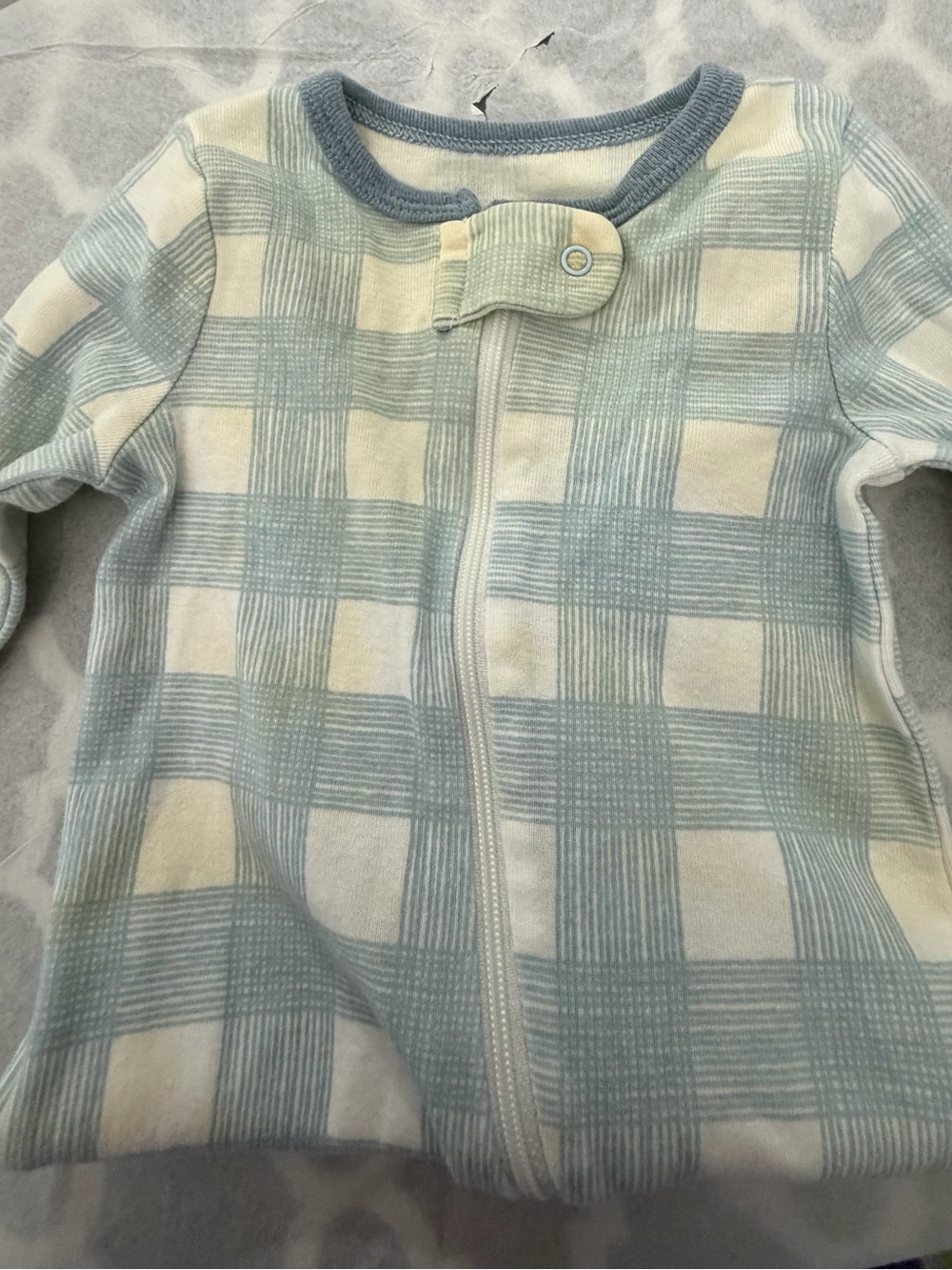 Baby  Zipper Footed Pajama - Light Blue and Cream Plaid 1 diaper shirt
